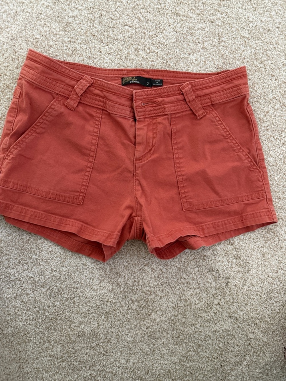 Prana Coral Orange Cotton Shortie shorts
